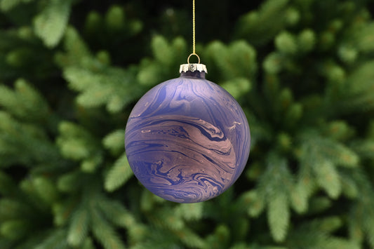 Festive Blue/Gold Oil Effect Swirls Glass Bauble