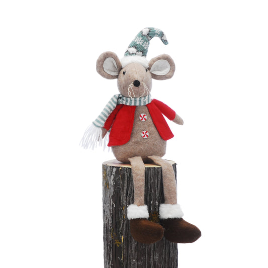 Festive Dangly Legs Plush Mouse with Red Jacket