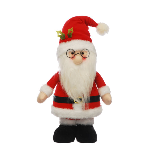 Festive Standing Plush Santa with Holly in His Hat
