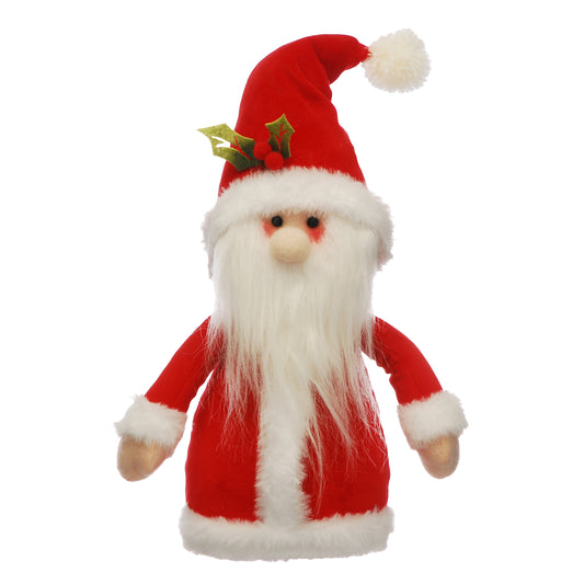 Festive Table Top Plush Santa with Holly in His Hat