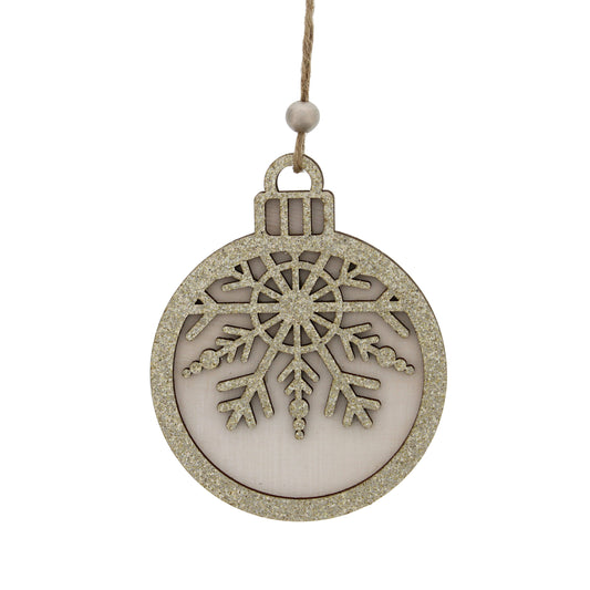 Festive Wooden Champagne/White Snowflake Tree Decoration