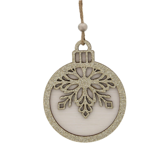 Festive Wooden Champagne/White Floral Tree Decoration