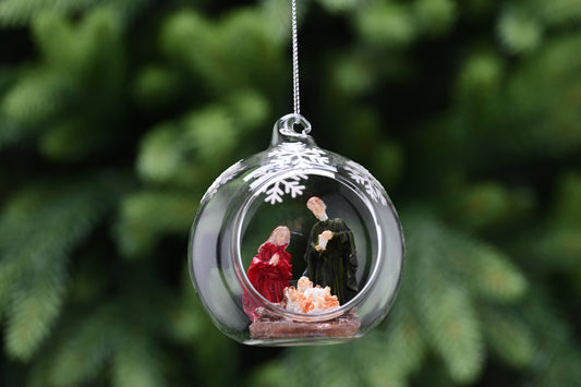 Festive Clear Glass Open Snowflake/Nativity Bauble