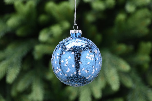 Festive Light Blue Glitter Glass with Mini Silver Star Bauble