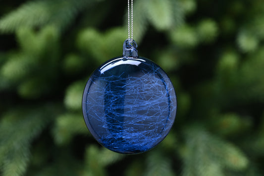 Festive Midnight Blue Glass Disc with Black Swirls Tree Decoration