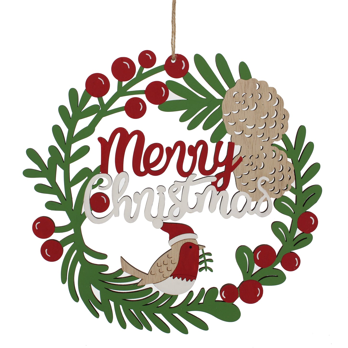 Festive Hanging Wooden MERRY CHRISTMAS Wreath