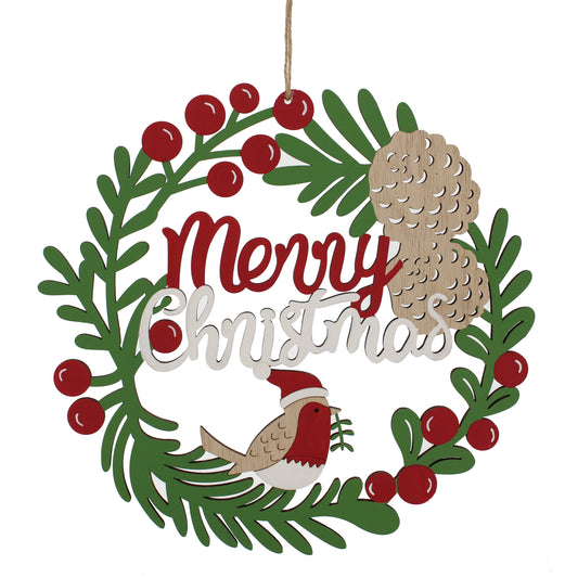 Festive Hanging Wooden MERRY CHRISTMAS Wreath