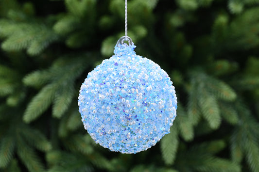 Festive Blue Encrusted Glass Bauble