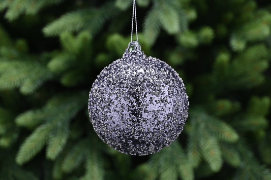 Festive Silver Encrusted Glass Bauble