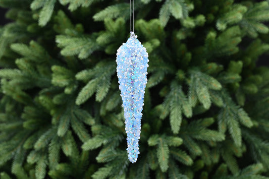 Festive Hanging Blue/White Encrusted Glass Icicle Tree Decoration