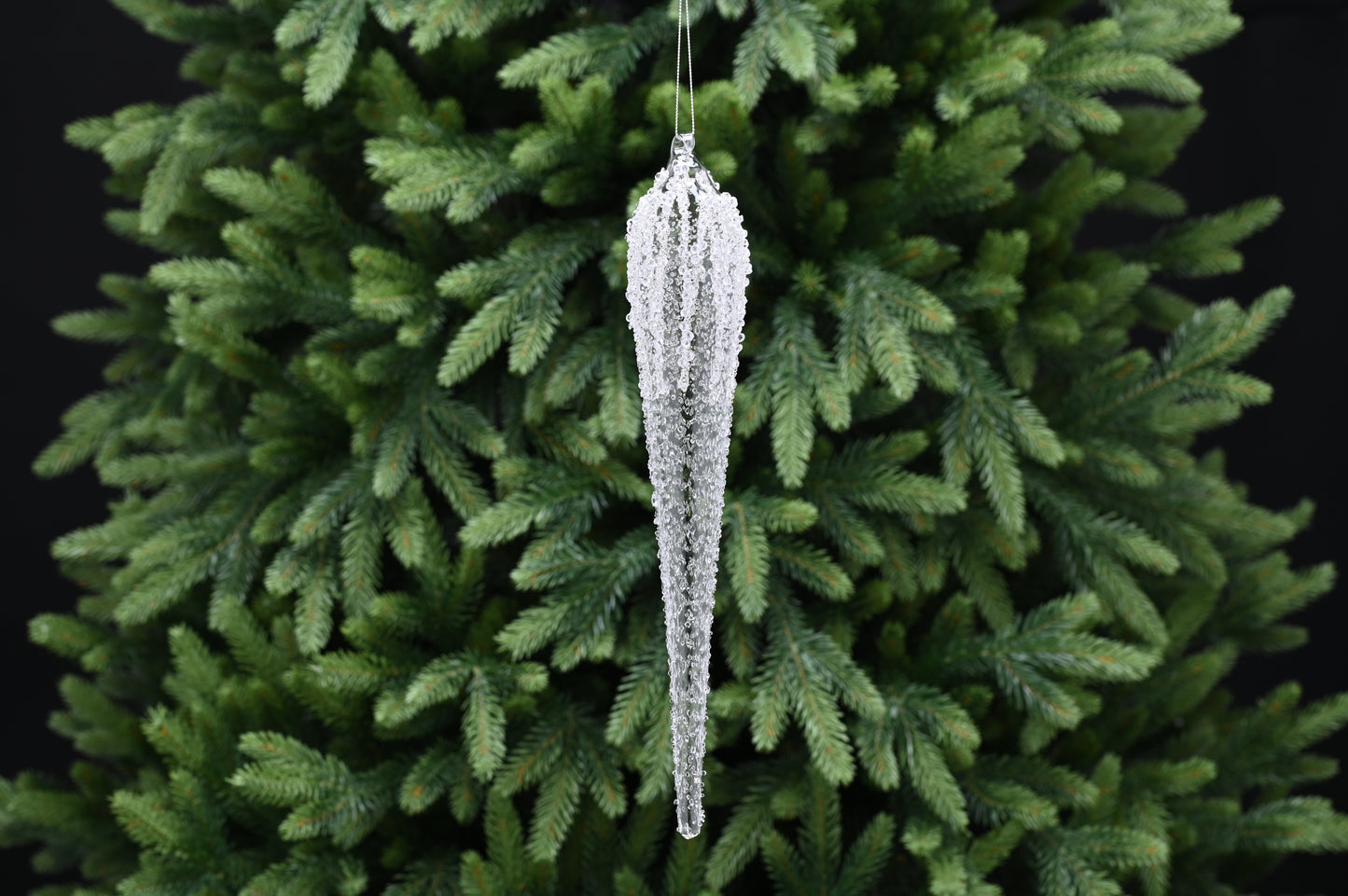 Festive Hanging Silver/White Glitter Glass Icicle Tree Decoration