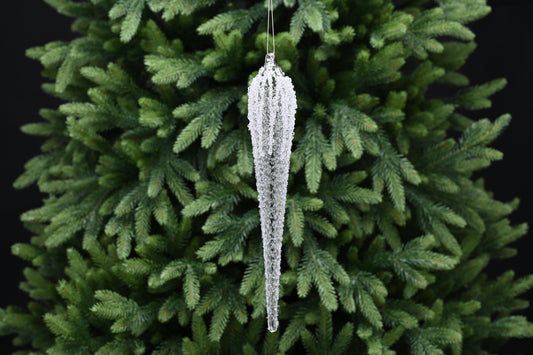 Festive Hanging Silver/White Glitter Glass Icicle Tree Decoration