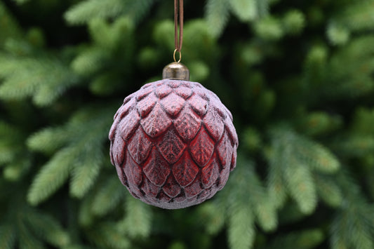 Festive Red Leaves Glass Bauble