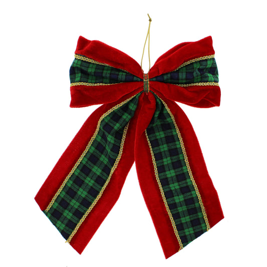 Festive Red/Green/Gold Fabric Hanging Bow Tree Decoration