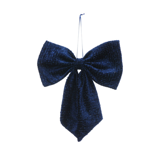 Festive Hanging Blue Fabric Bow Tree Decoration