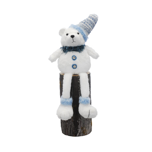 Festive White Plush Dangly Legs Bear with Blue Scarf
