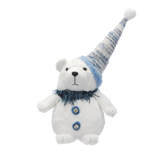Festive White Plush Bear in Blue Scarf