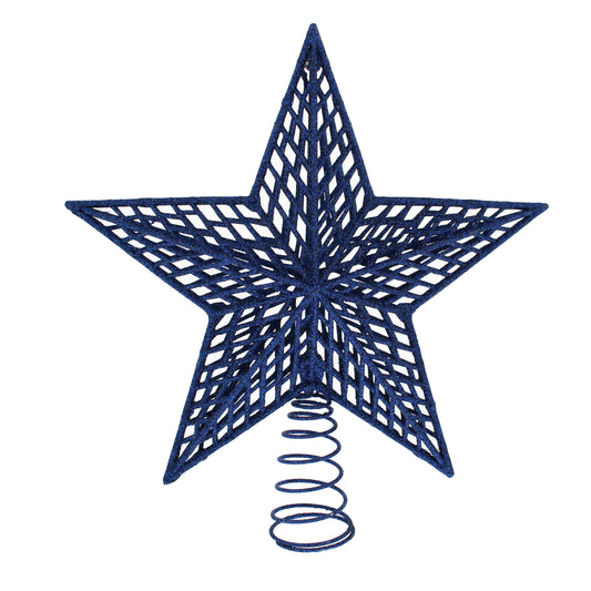 Festive Navy Blue Glitter Star Tree Topper