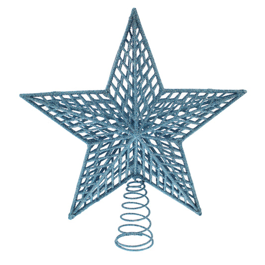 Festive Ice Blue Glitter Star Tree Topper