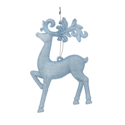 Festive Hanging Blue Glitter Standing Reindeer Tree Decoration