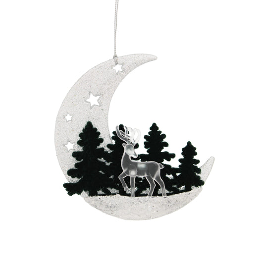 Festive Hanging Silver Glitter Crescent Moon Tree Decoration