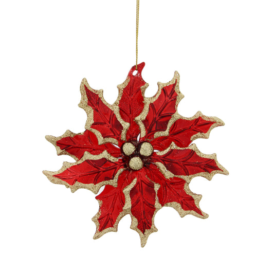 Festive Hanging Red/Gold Glitter Holly Leaves Tree Decoration