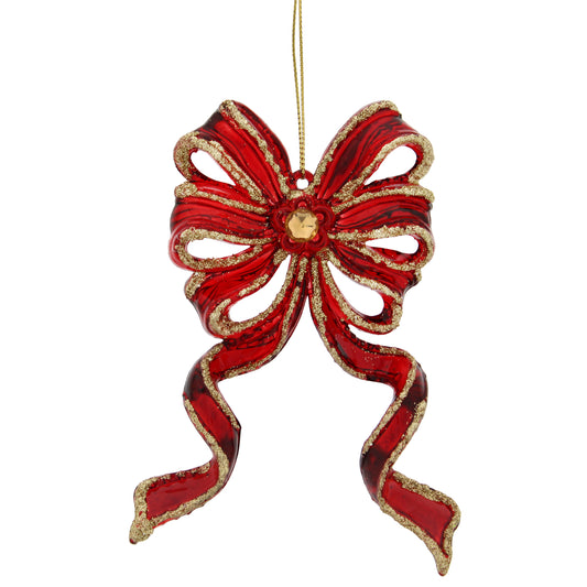 Festive Red/Gold Long Tail Triple Bow Tree Decoration