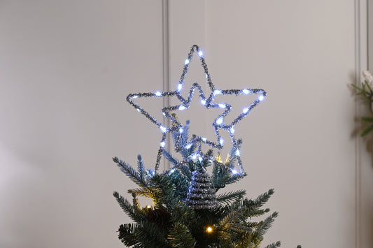 Festive Twinkling Silver Tree Top Star