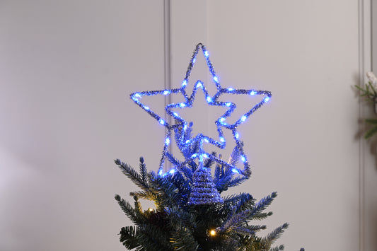Festive Twinkling Silver Tree Top Star with Blue LED