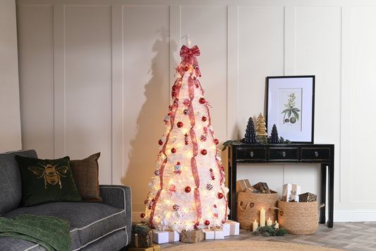 Festive Pre-lit White/Red Pop Up Tree