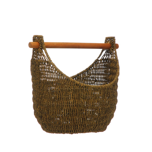 Otters Brook Natural Grass Storage Basket With Wooden Handle