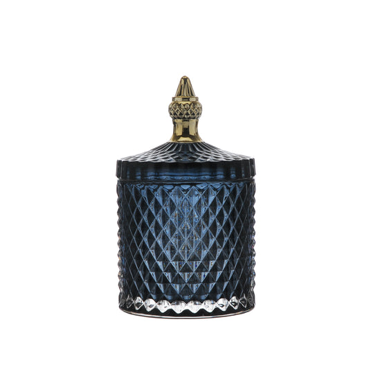 Otters Brook Blue Textured Glass Jar With Gold Handle (14cm)