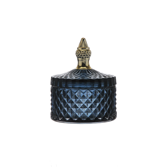 Otters Brook Blue Textured Glass Jar With Gold Handle (14cm)