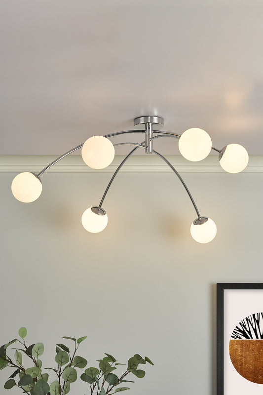 Dar Puglia 6lt Semi Flush Polished Chrome Opal Glass