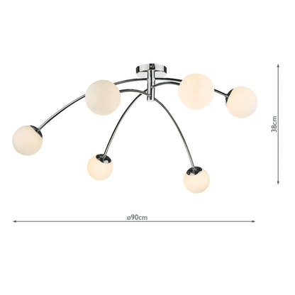 Dar Puglia 6lt Semi Flush Polished Chrome Opal Glass