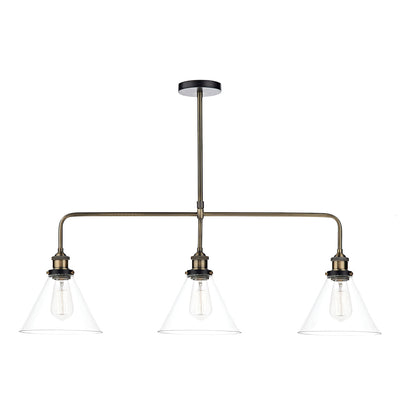 Dar Ray 3 Light Bar Pendant Antique Brass Clear