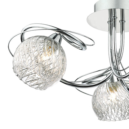 Dar Rehan 3 Light Semi-Flush Polished Chrome and Ribbed Glass