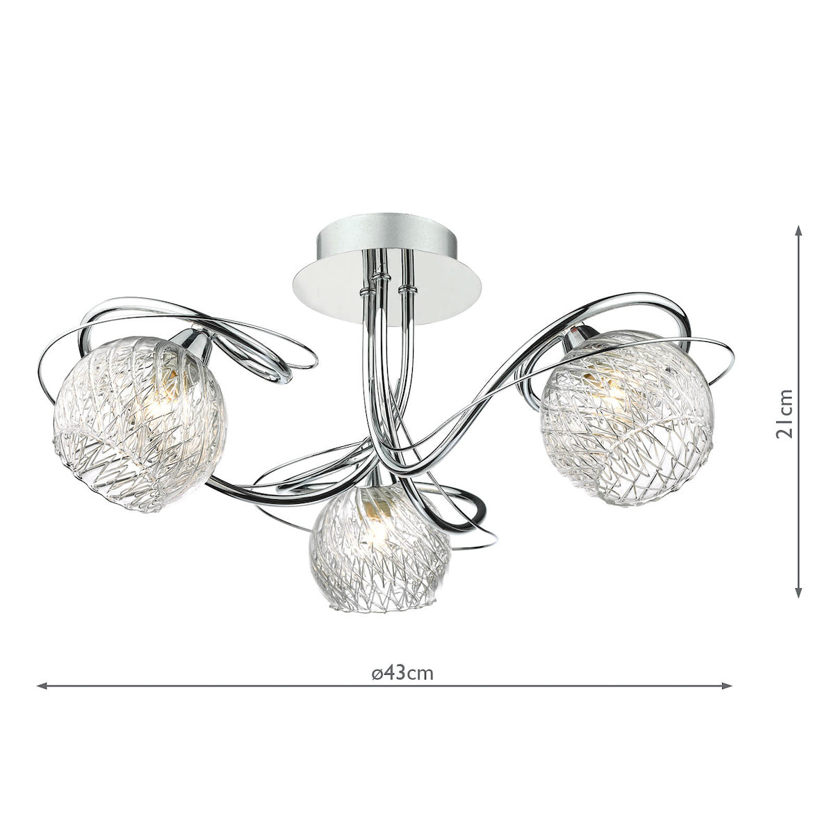 Dar Rehan 3 Light Semi-Flush Polished Chrome and Ribbed Glass