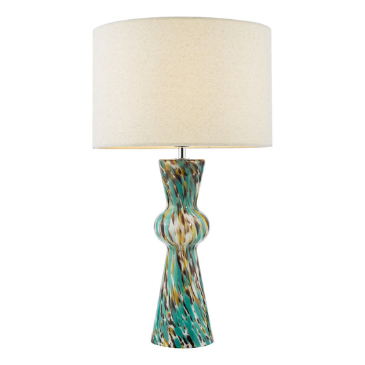 Dar Rheneas Table Lamp Blue Art Glass and Polished Chrome With Shade
