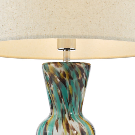 Dar Rheneas Table Lamp Blue Art Glass and Polished Chrome With Shade