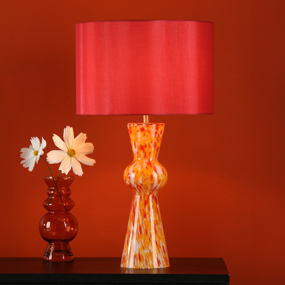 Dar Rheneas Table Lamp Red Glass With Shade