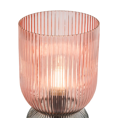 Dar Rhubarb Table Lamp Pink and Green Ribbed Glass