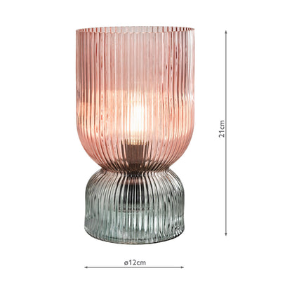 Dar Rhubarb Table Lamp Pink and Green Ribbed Glass