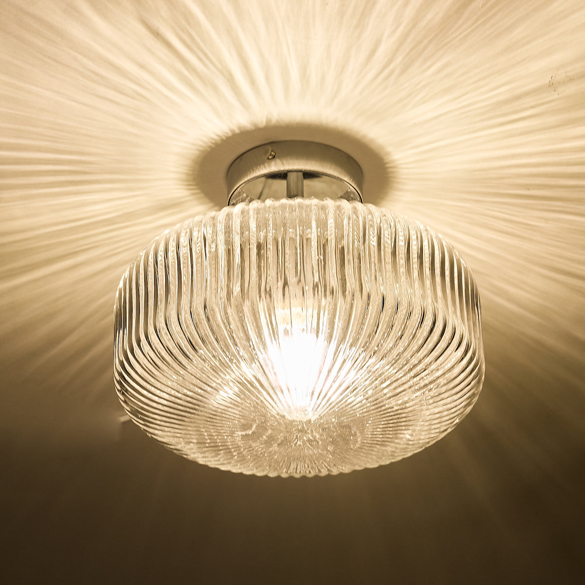 Dar Riva Bathroom Semi Flush Ceiling Light Ribbed Glass Polished Chrome IP44