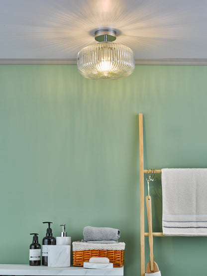 Dar Riva Bathroom Semi Flush Ceiling Light Ribbed Glass Polished Chrome IP44