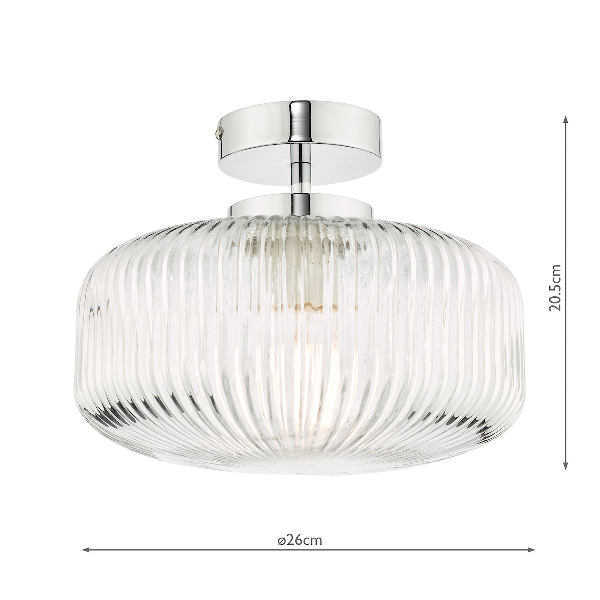 Dar Riva Bathroom Semi Flush Ceiling Light Ribbed Glass Polished Chrome IP44