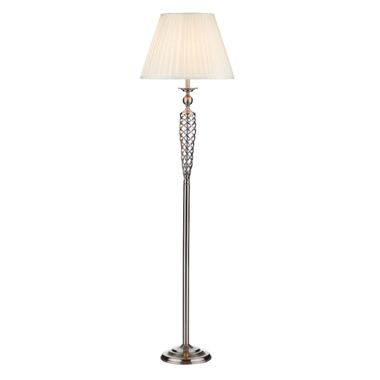 Dar Siam Floor Lamp Satin Chrome With Shade