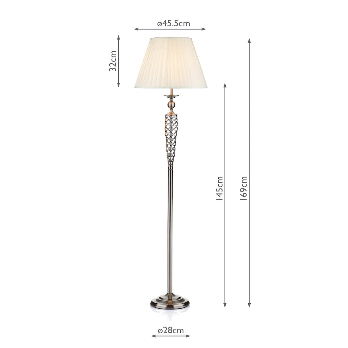 Dar Siam Floor Lamp Satin Chrome With Shade
