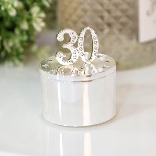Widdop & Co. Milestones Silverplated 30th Trinket Box With Crystal