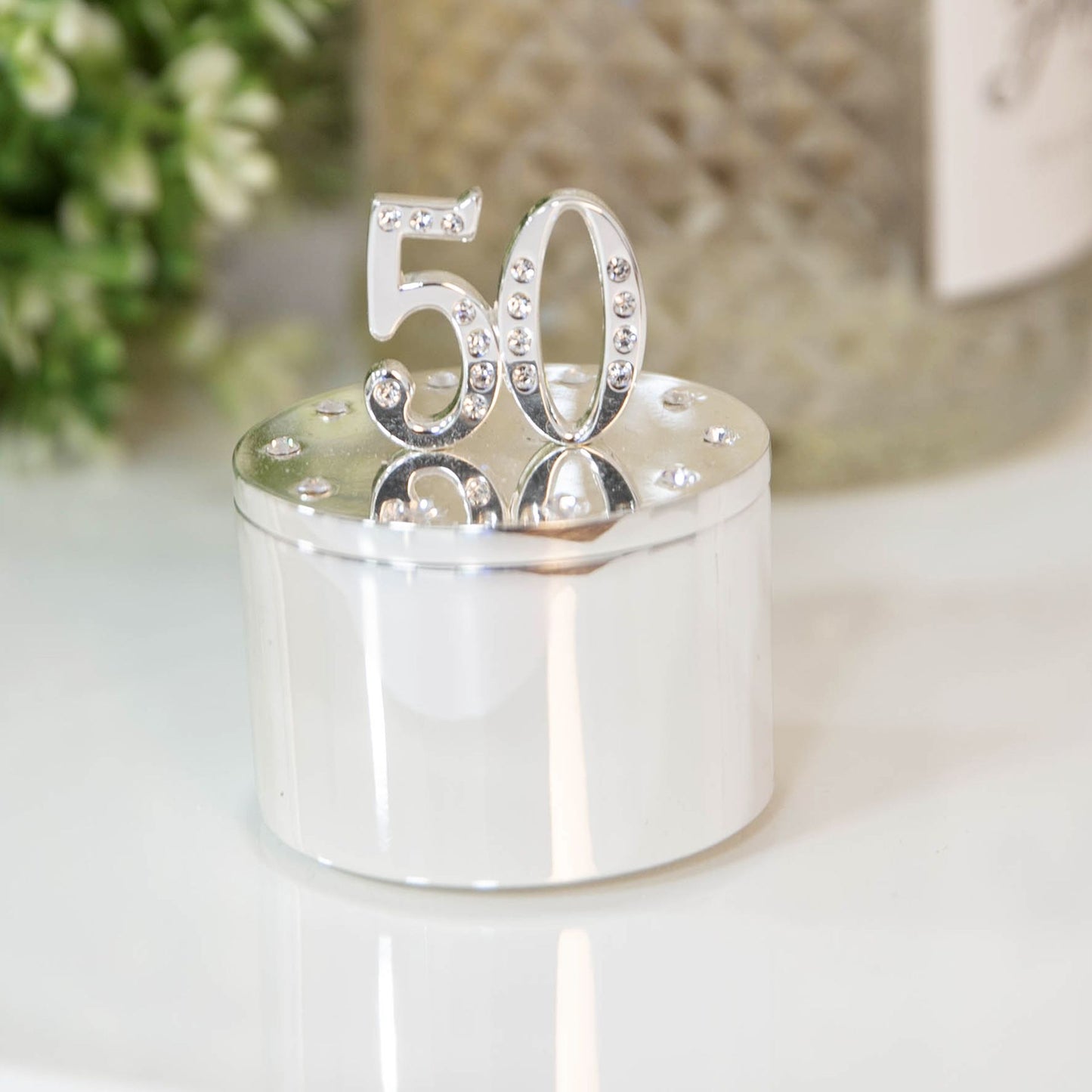 Widdop & Co. Milestones Silverplated 50th Trinket Box With Crystal